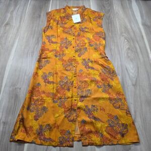 Metiseko Mulberry Silk Dress Phoenix Print Button Front Midi Orange Size M New